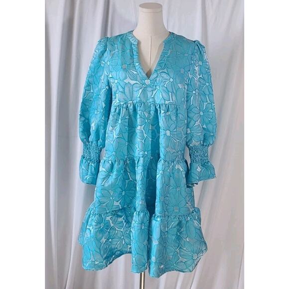 Tuckernuck Pomander Place Womens Blue Daisy Jacquard Kenzo Dress Medium New - Picture 4 of 8